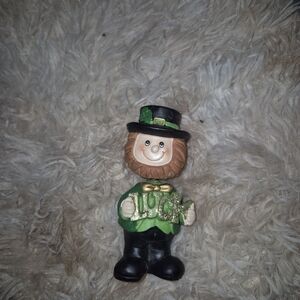 St. Patrick's Day Lucky Leprechaun Figurine Bobble Head - Green & Black